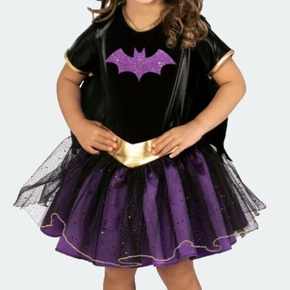 NWT Rubies DC Batgirl Toddler Halloween Costume Cape Sparkle Tutu Dress 3T 4T